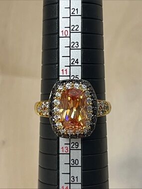 JTV Bella Luce 925 Gold Tone Size 12 Ring w/ Champagne Mocha, Diamonds & Yellow